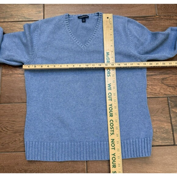 Lands End Women's Sweater M 10-12 Country Blue V-Neck 100% Cotton Knit Pullover - Picture 4 of 5